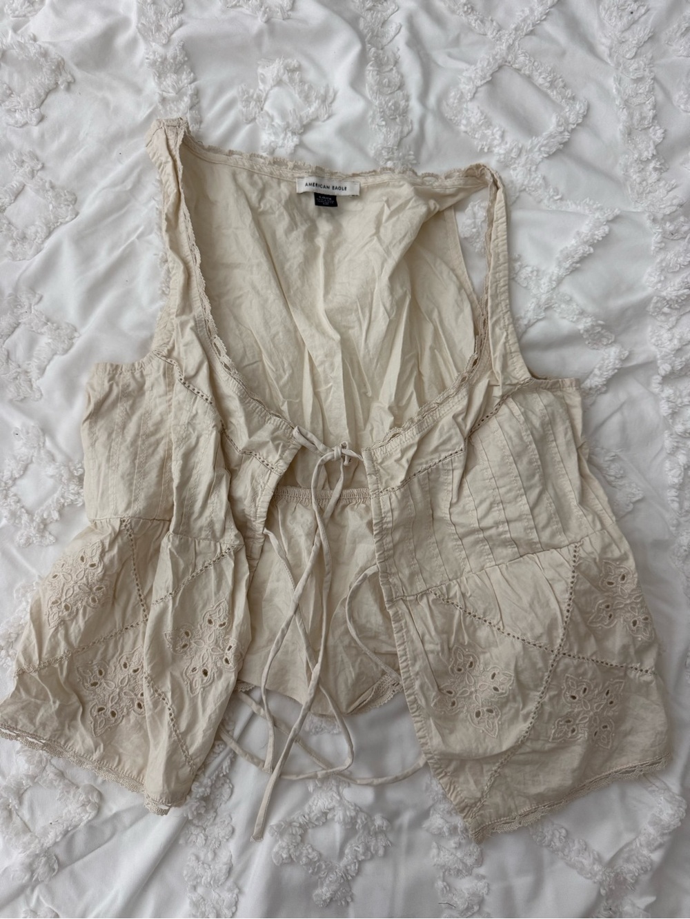 American Eagle Outfitters Cream Eyelet Tie-Front Camisole Vest